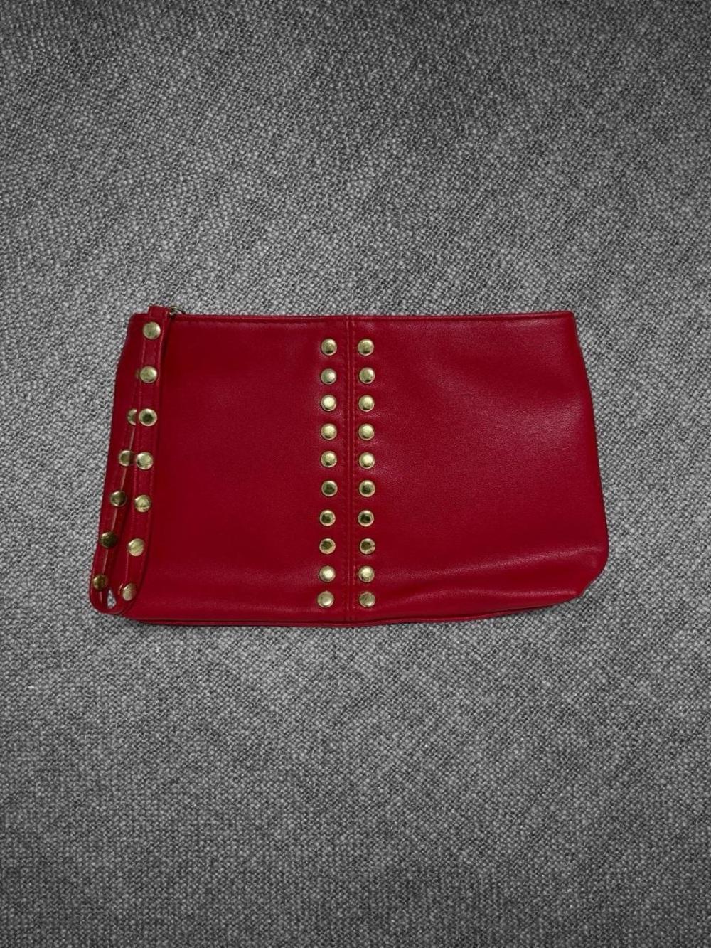 Elizabeth Arden Red Faux Leather Gold Studded Wristlet Clutch
